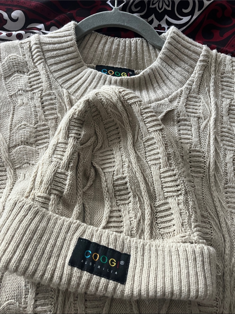 COOGI Cream Cable Knit Crewneck Sweater